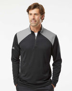 Men's Textured Mixed Media Quarter-Zip Pullover - Black/ Grey Three