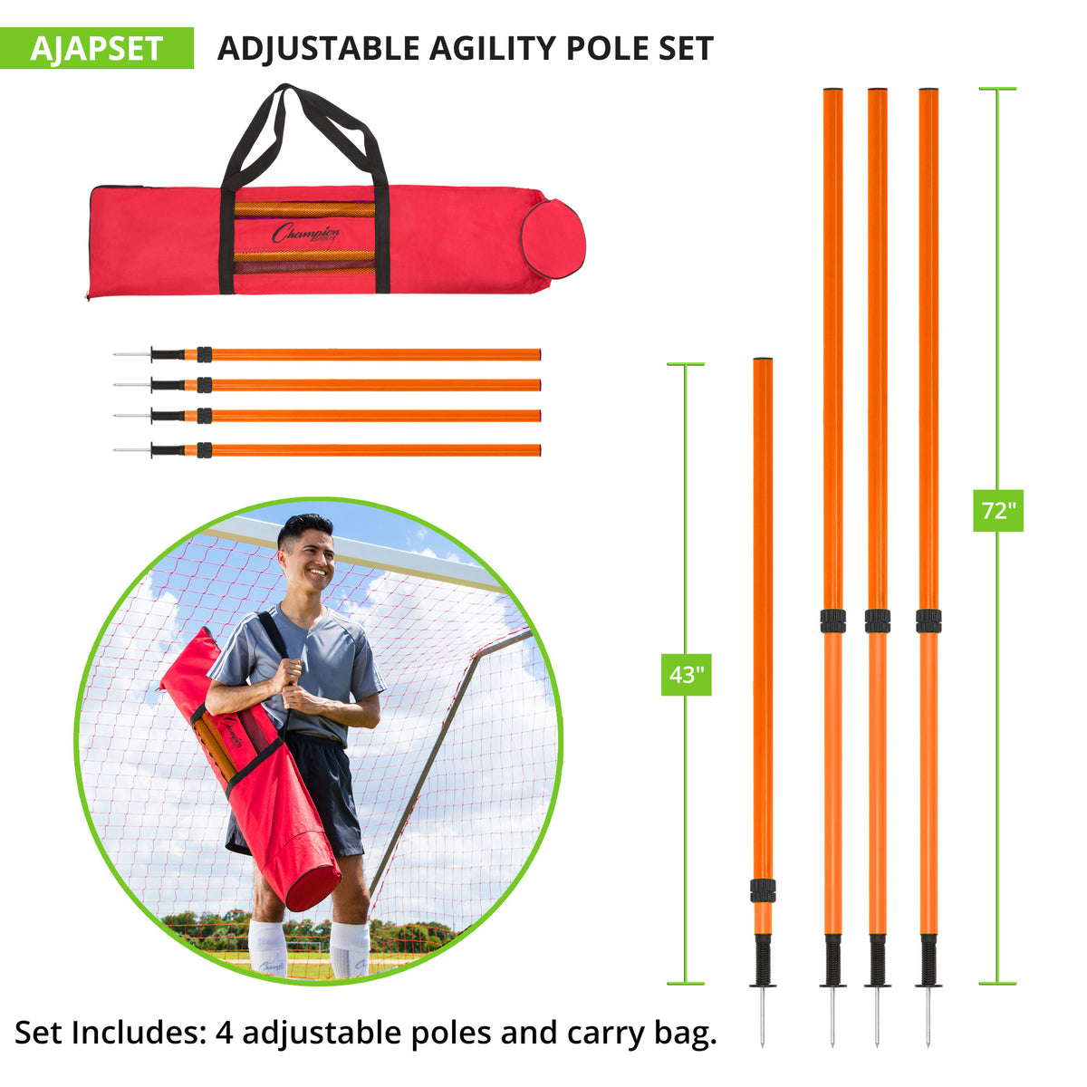 Champion Sports Adjustable Agility Pole Set - Set of 4