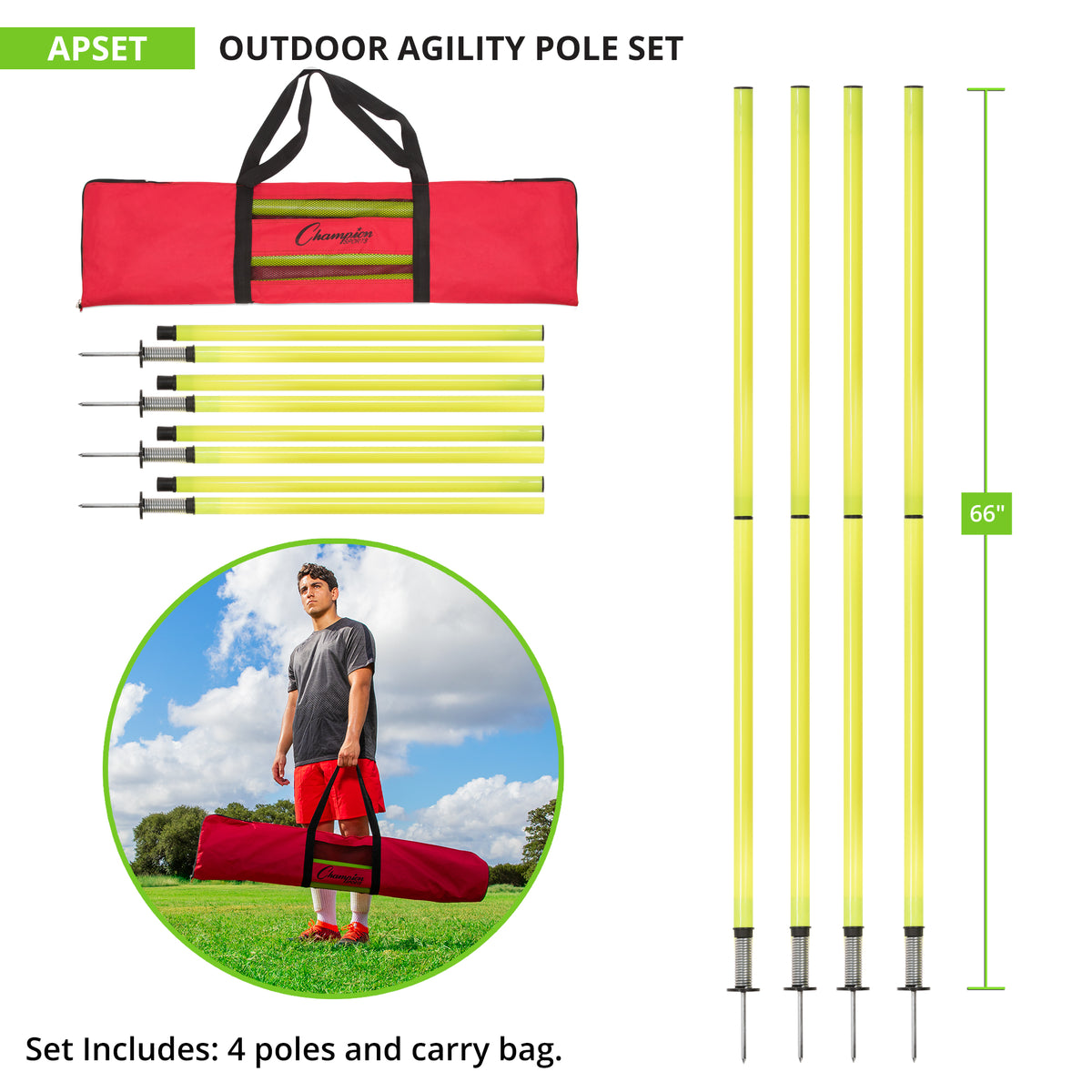 Champion Sports Outdoor Agility Pole Set - Set of 4