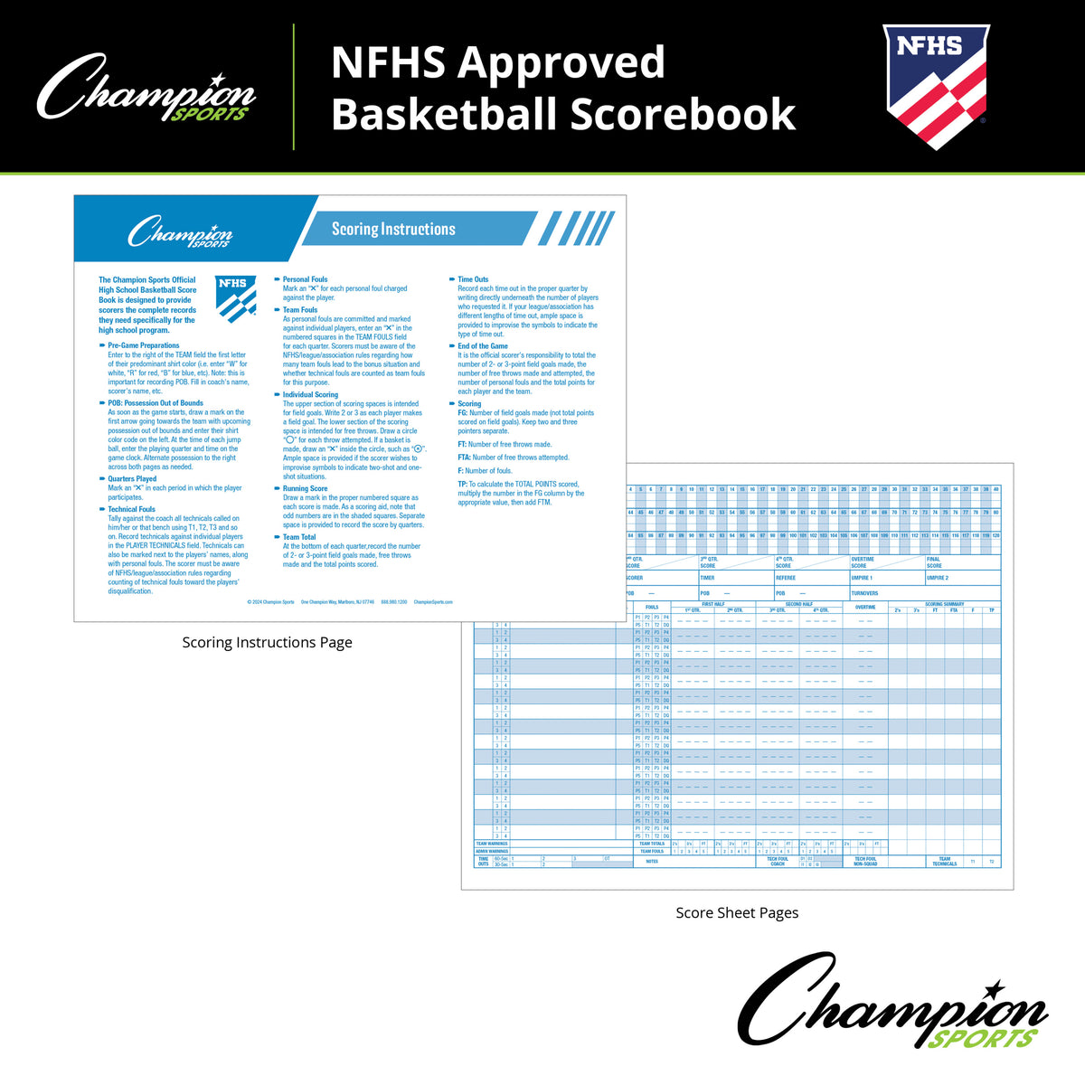 Champion Sports NFHS Approved Basketball Score Book