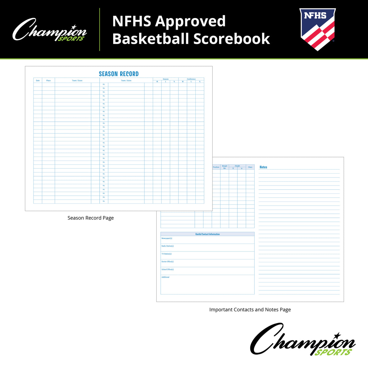Champion Sports NFHS Approved Basketball Score Book