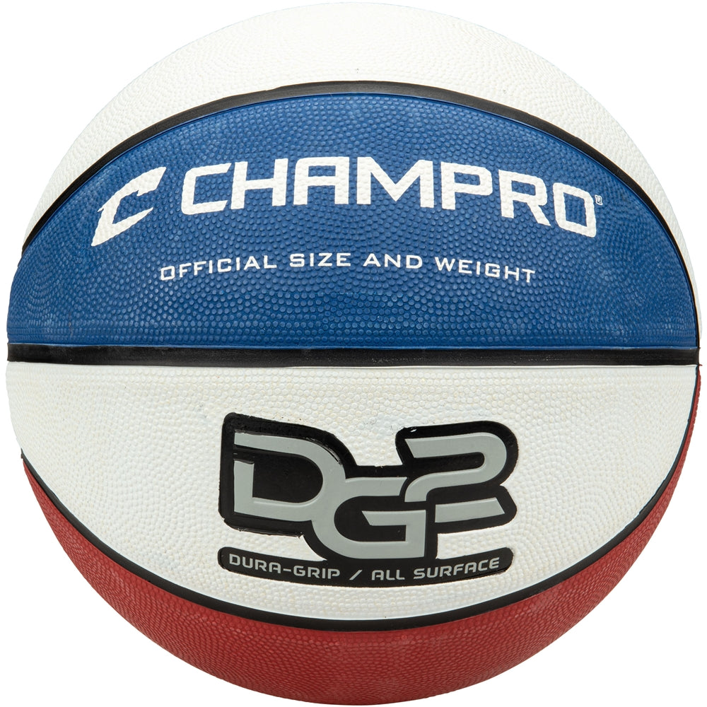 Champro Dura-Grip 230 Rubber Basketball - Scarlet White Royal
