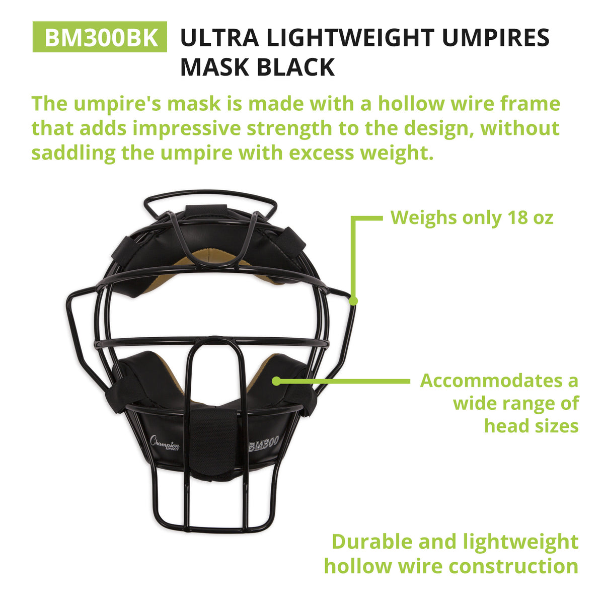 Champion Sports Ultra Lightweight Umpire Face Mask with EverClean