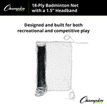 Champion Sports 18-Ply Badminton Net, 1.5" Headband