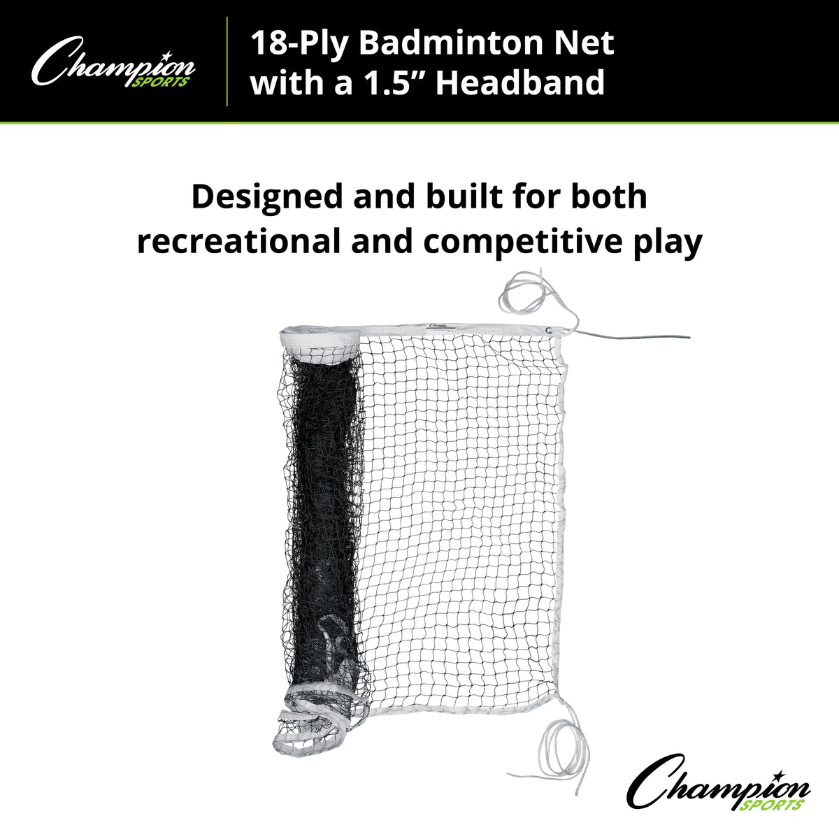Champion Sports 18-Ply Badminton Net, 1.5" Headband
