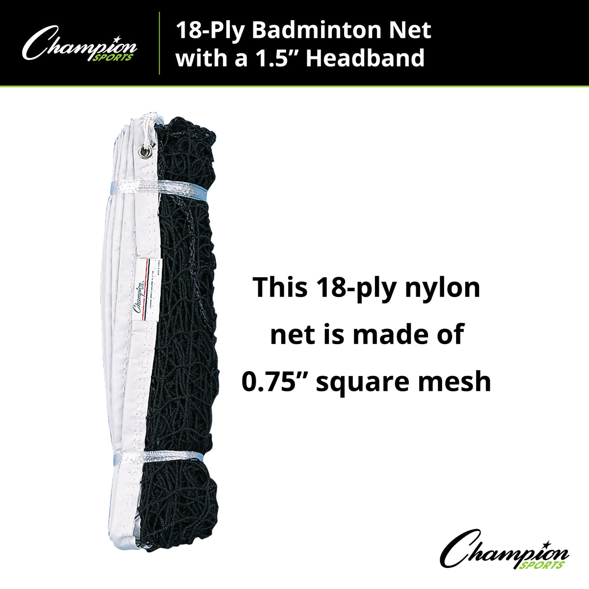 Champion Sports 18-Ply Badminton Net, 1.5" Headband