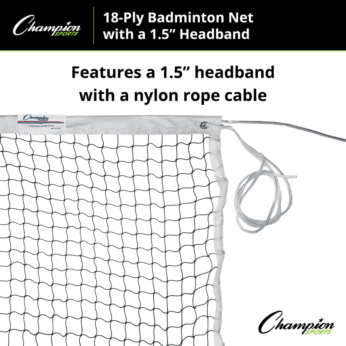 Champion Sports 18-Ply Badminton Net, 1.5" Headband