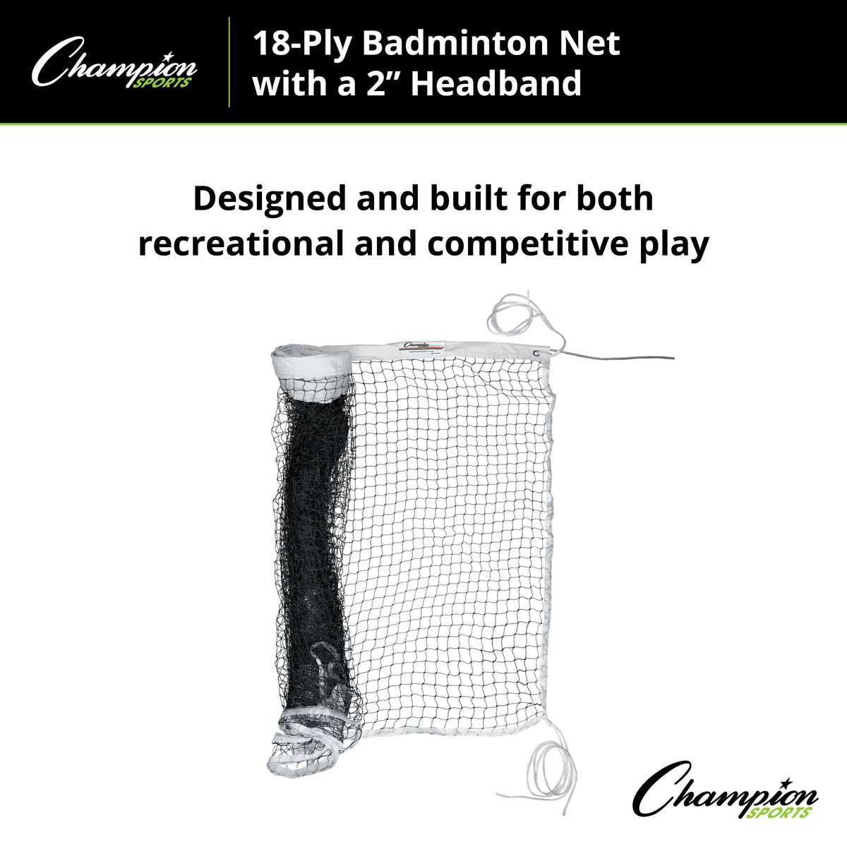 Champion Sports 18-Ply Badminton Net, 2" Headband