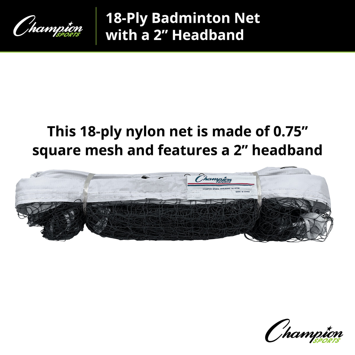 Champion Sports 18-Ply Badminton Net, 2" Headband