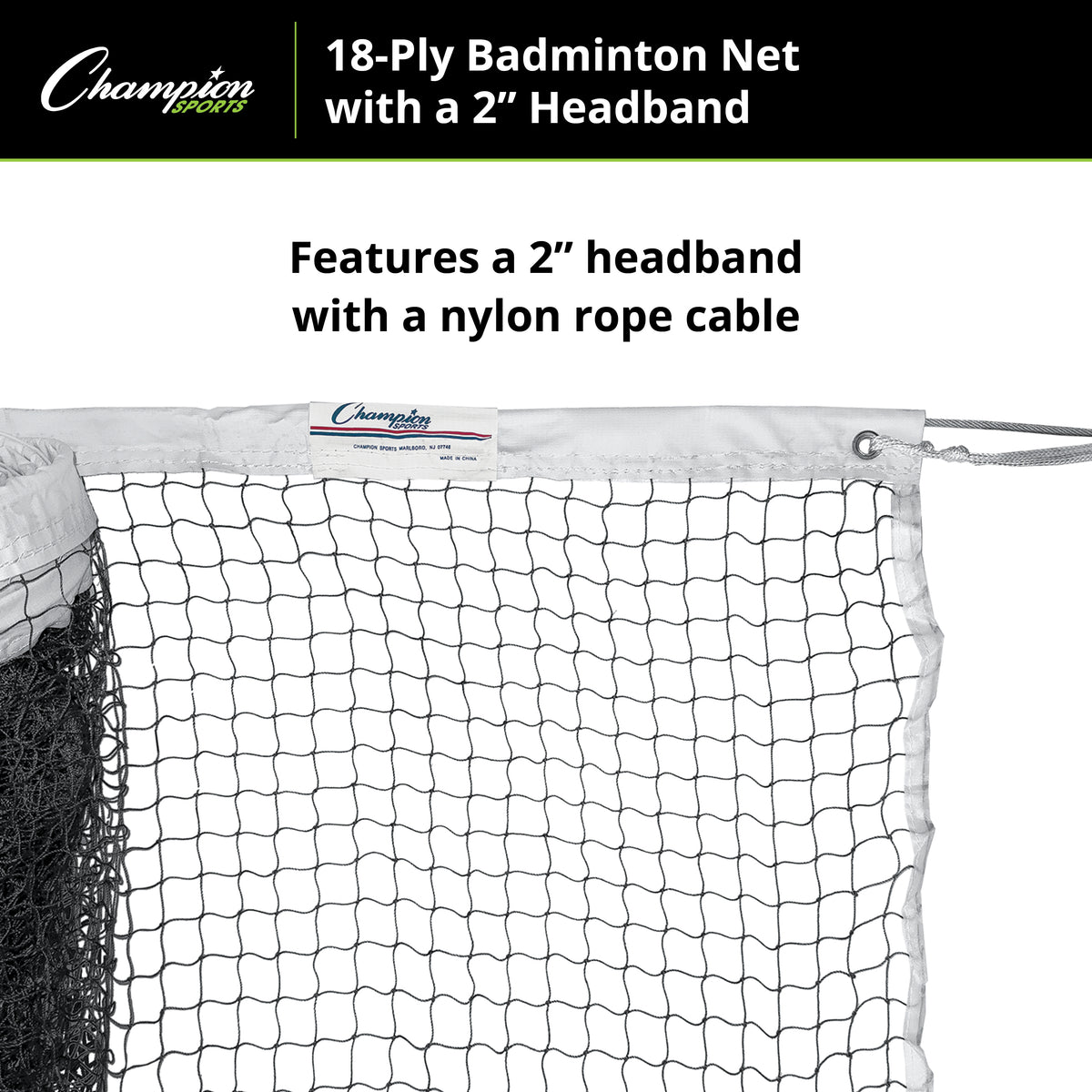 Champion Sports 18-Ply Badminton Net, 2" Headband