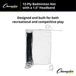 Champion Sports 12-Ply Badminton Net, 1.5" Headband