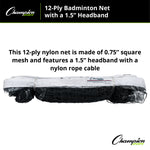 Champion Sports 12-Ply Badminton Net, 1.5" Headband