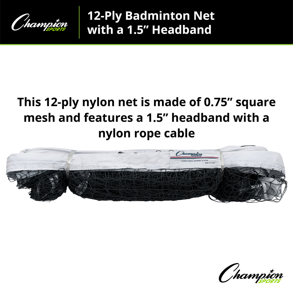 Champion Sports 12-Ply Badminton Net, 1.5" Headband