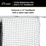 Champion Sports 12-Ply Badminton Net, 1.5" Headband