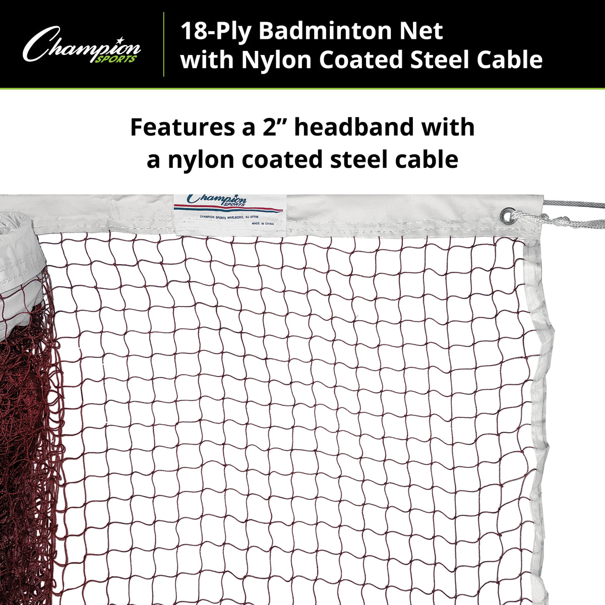 Champion Sports 18-Ply Badminton Net with Nylon-Coated Steel Cable