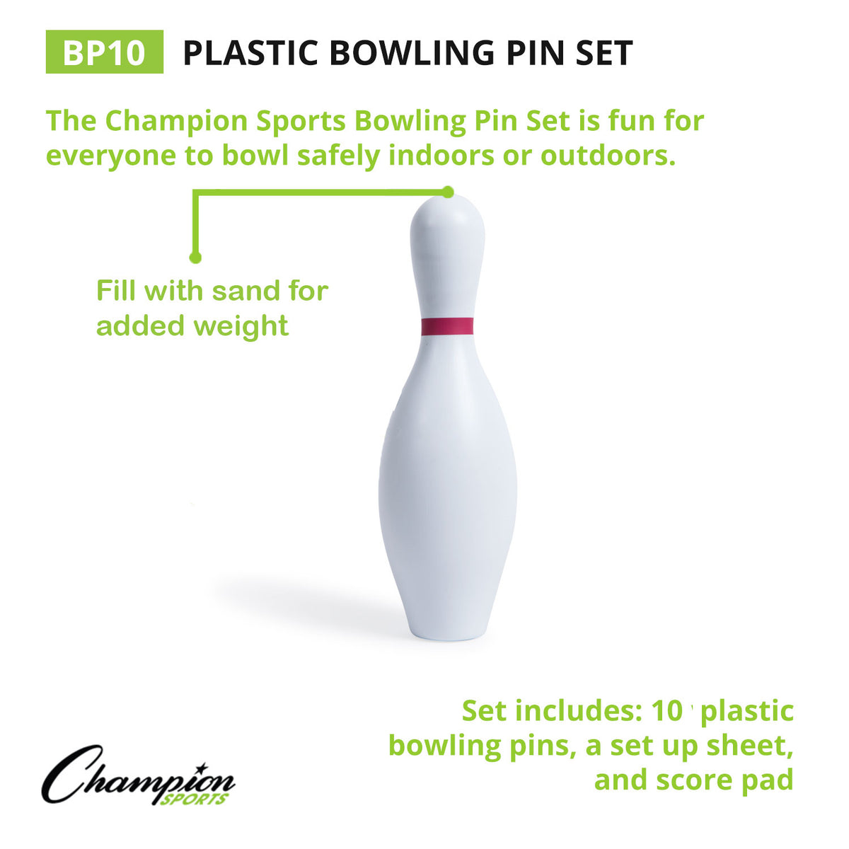 Champion Sports Plastic Bowling Pin Set