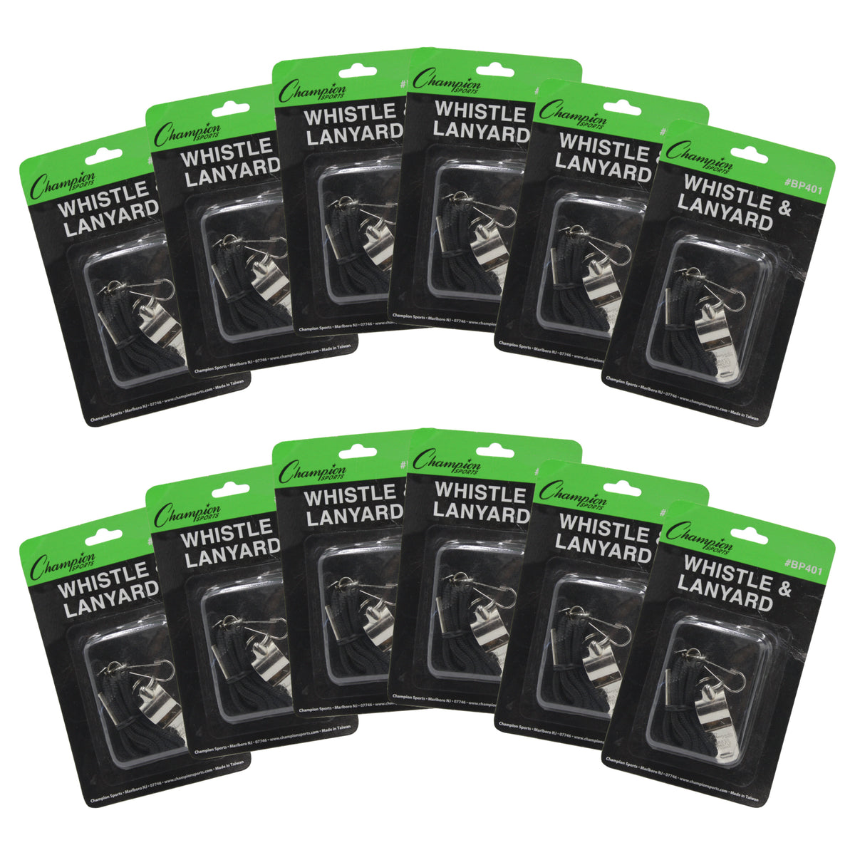 Champion Sports Metal Whistle and Lanyard Set - Dozen