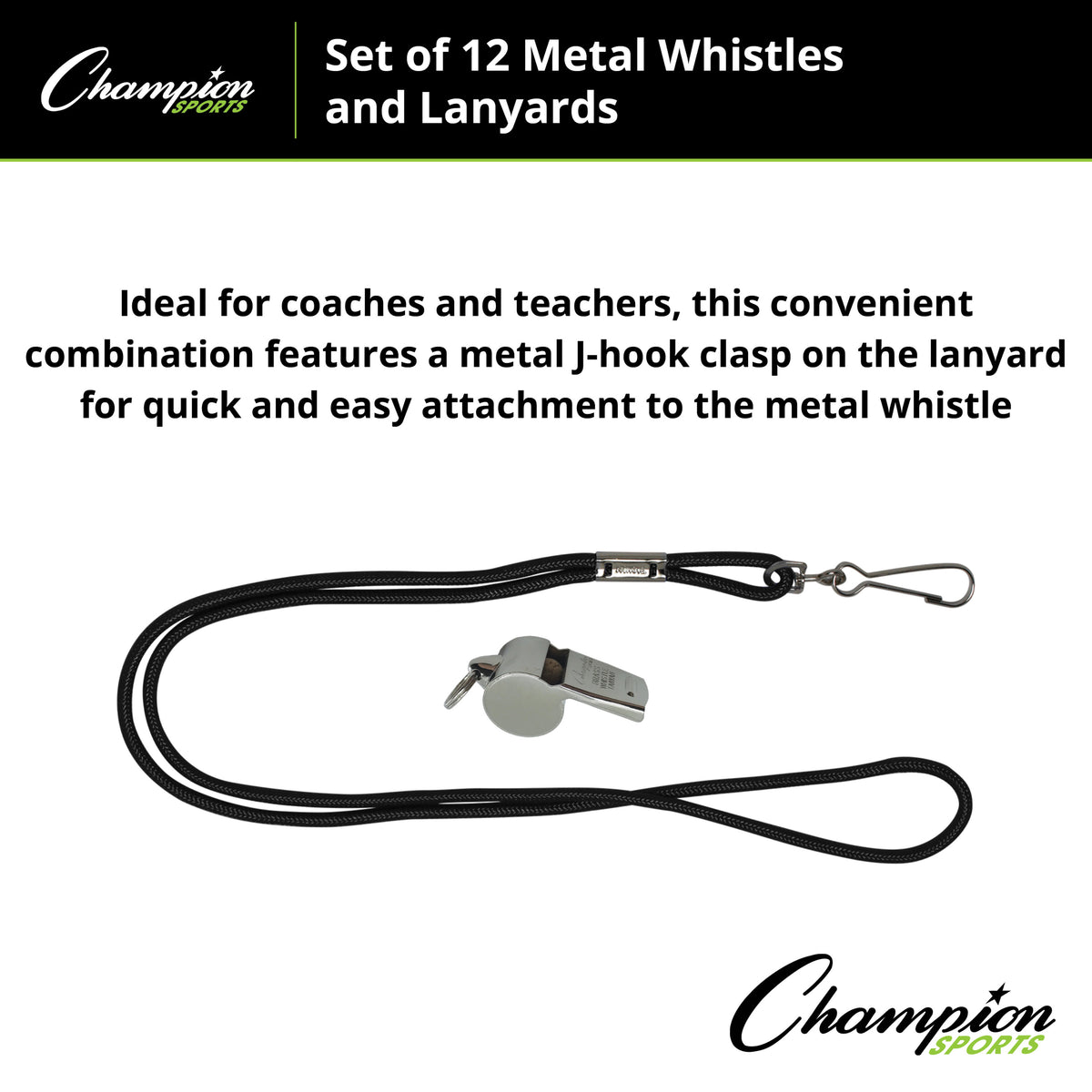 Champion Sports Metal Whistle and Lanyard Set - Dozen