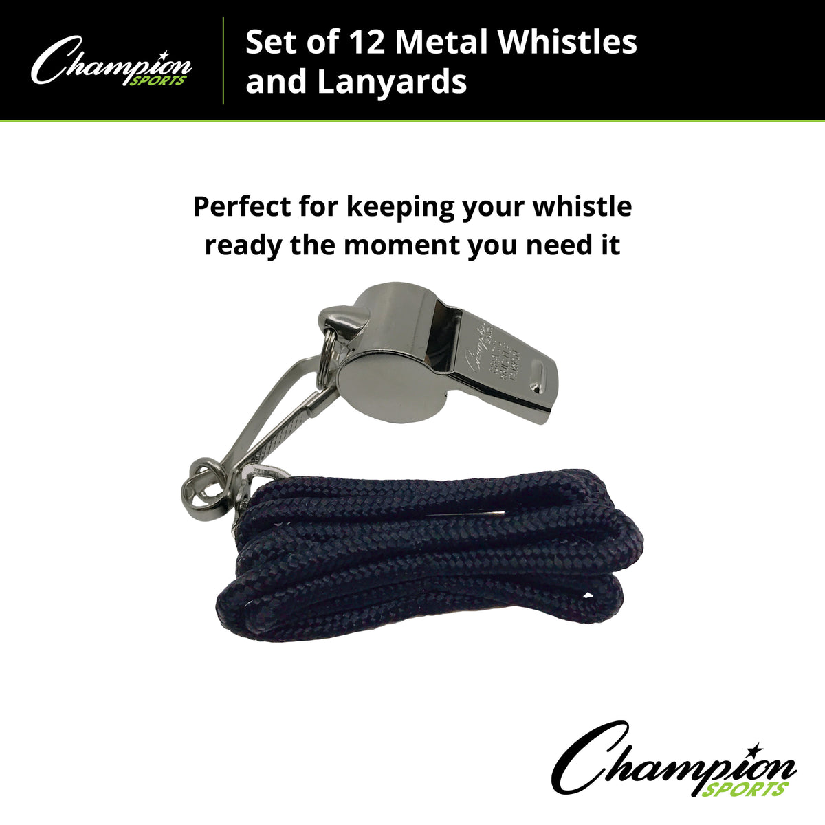 Champion Sports Metal Whistle and Lanyard Set - Dozen