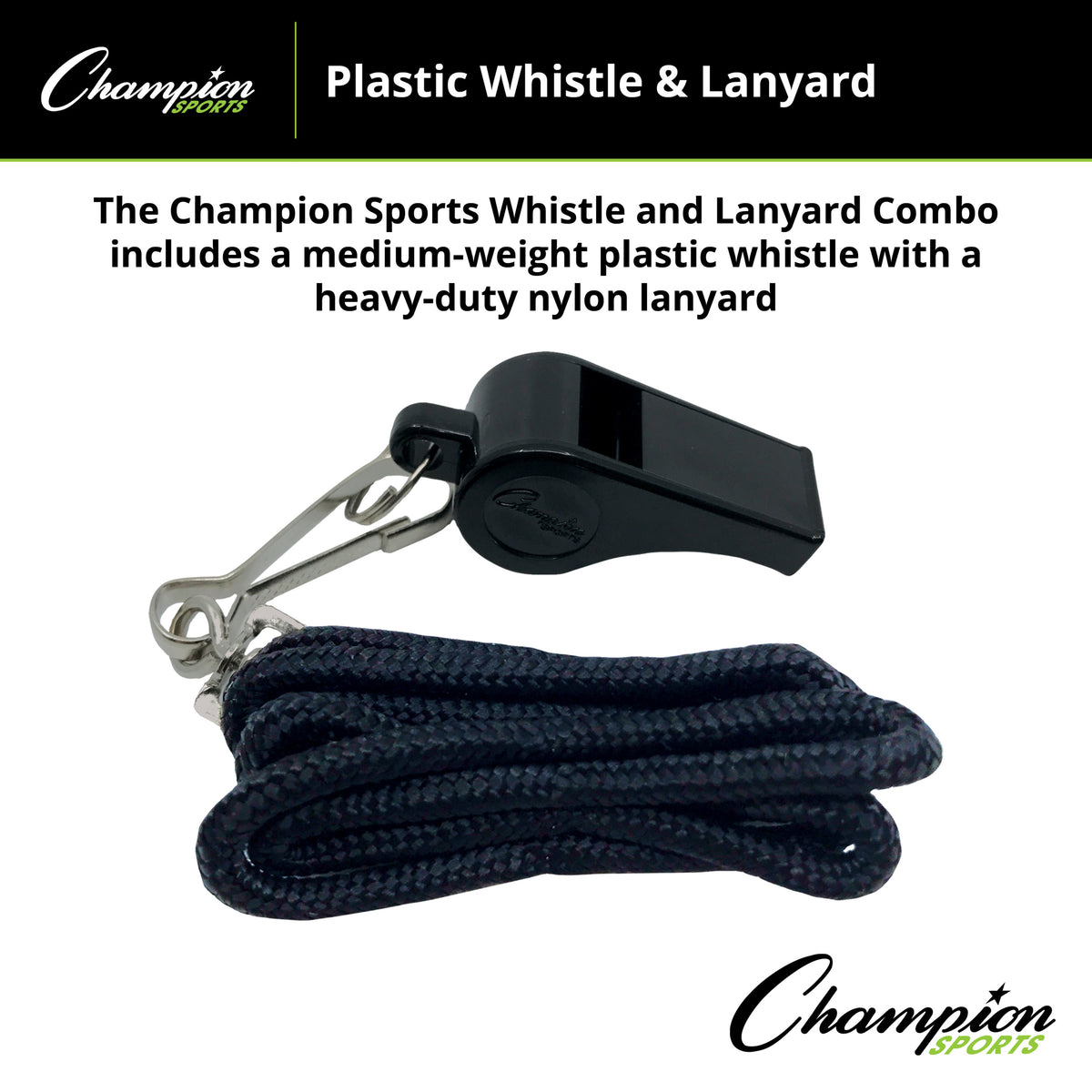 Champion Sports Plastic Whistle and Lanyard - Dozen