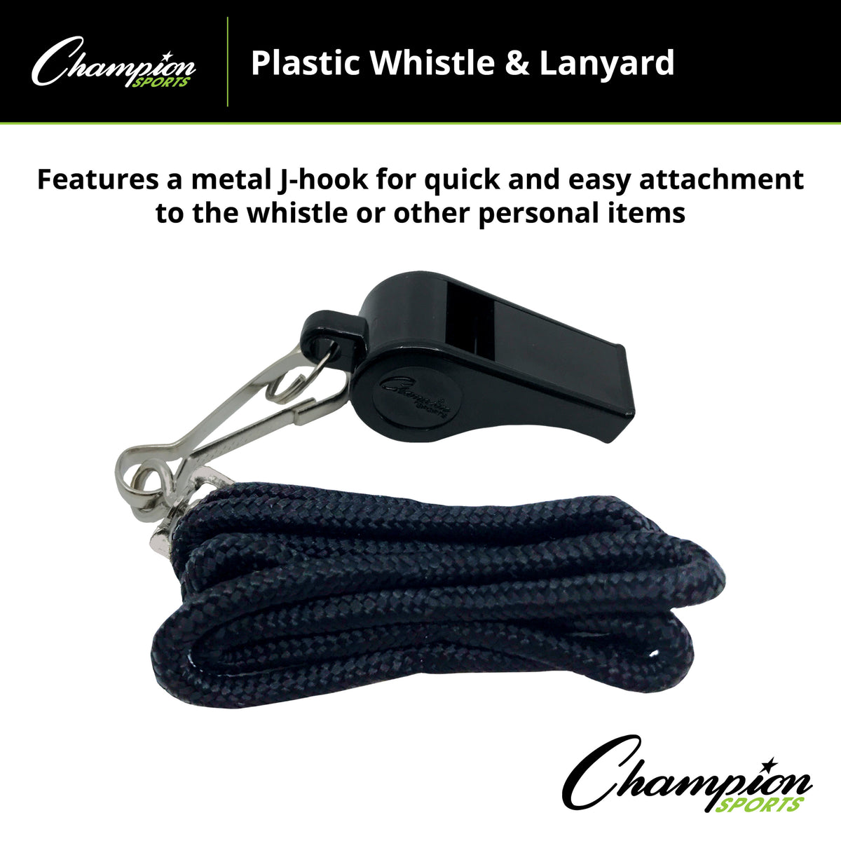 Champion Sports Plastic Whistle and Lanyard - Dozen