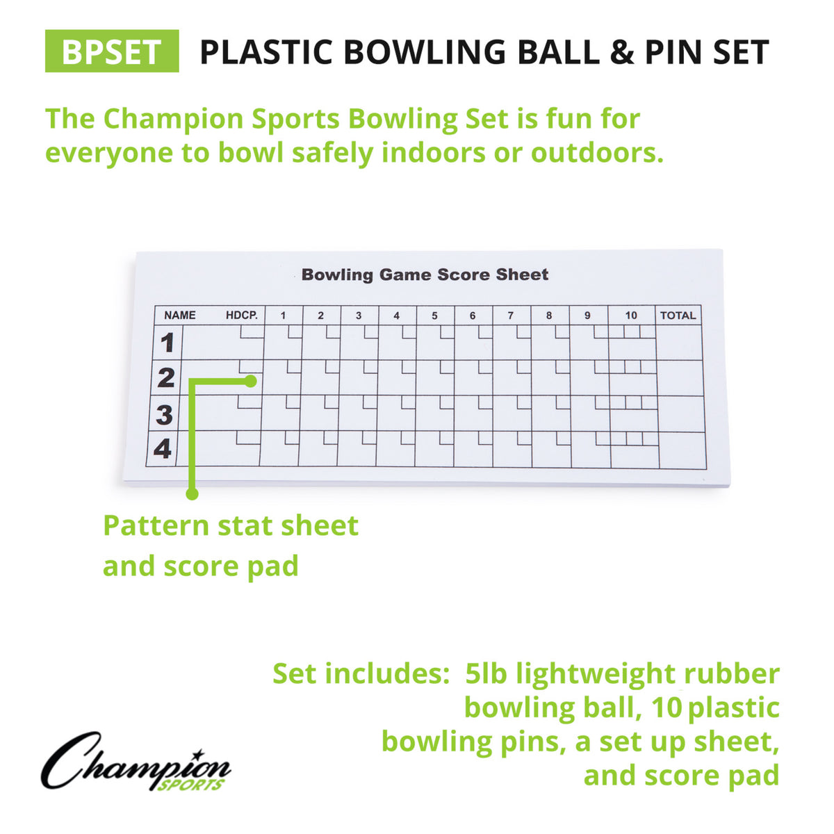 Champion Sports Plastic Bowling Ball and Pin Set