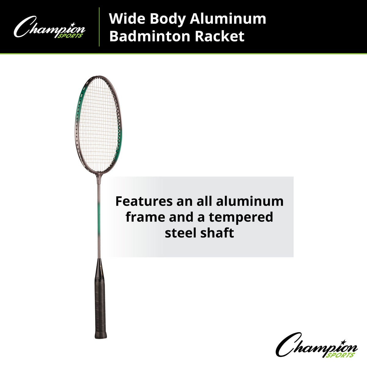 Champion Sports Wide Body Aluminum Badminton Racket with Braided Nylon Strings