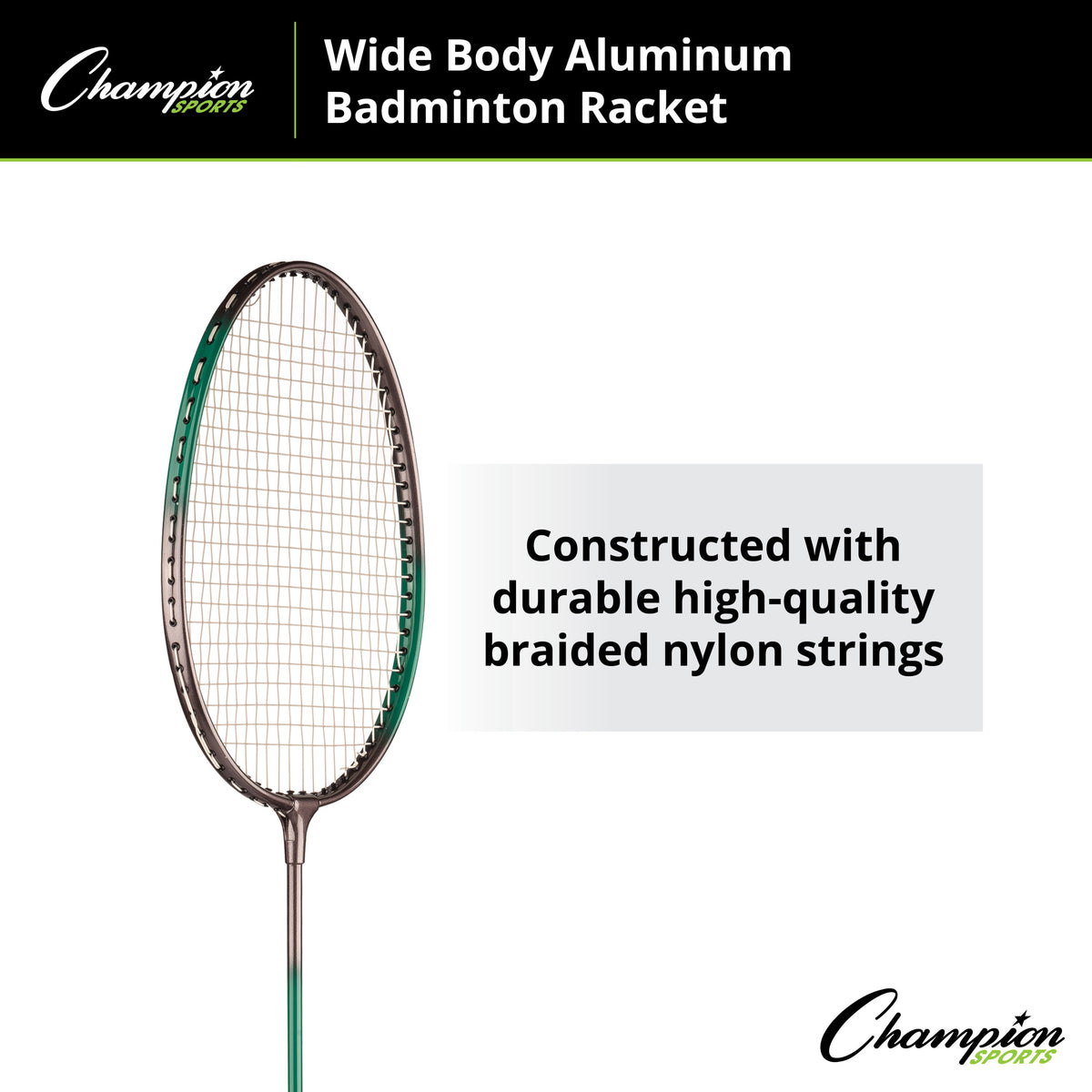 Champion Sports Wide Body Aluminum Badminton Racket with Braided Nylon Strings