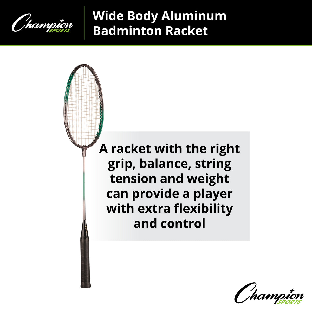 Champion Sports Wide Body Aluminum Badminton Racket with Braided Nylon Strings