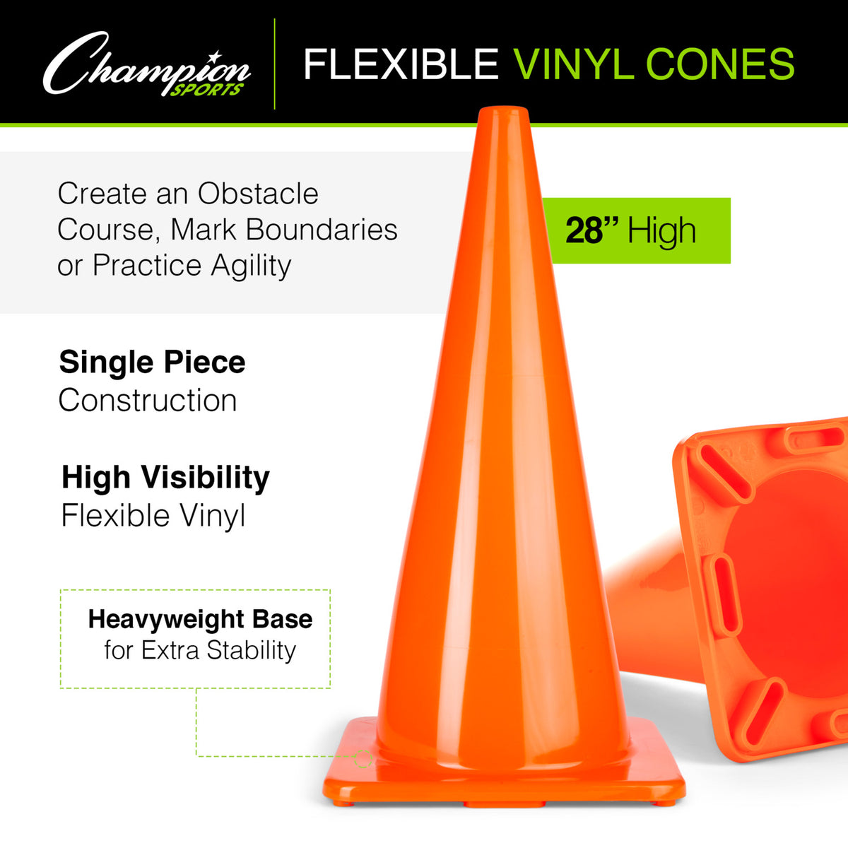 Champion Sports 28" High-Visibility Flexible Vinyl Cone