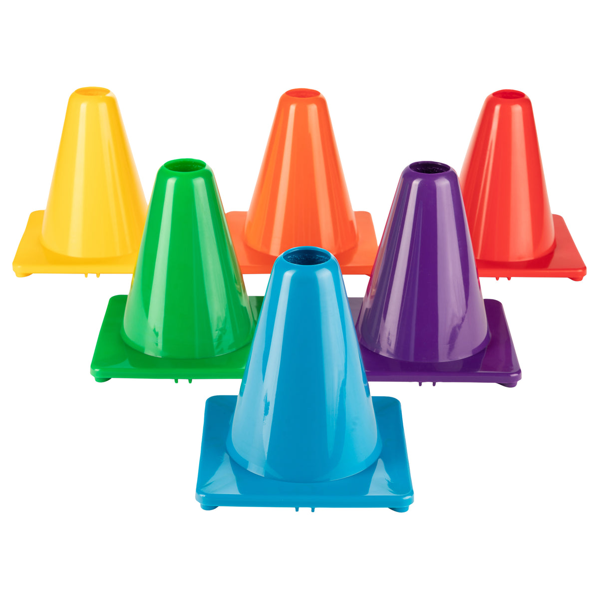 Champion Sports 4"H High-Visibility Flexible Vinyl Cone - Set of 6 (Assorted Colors)