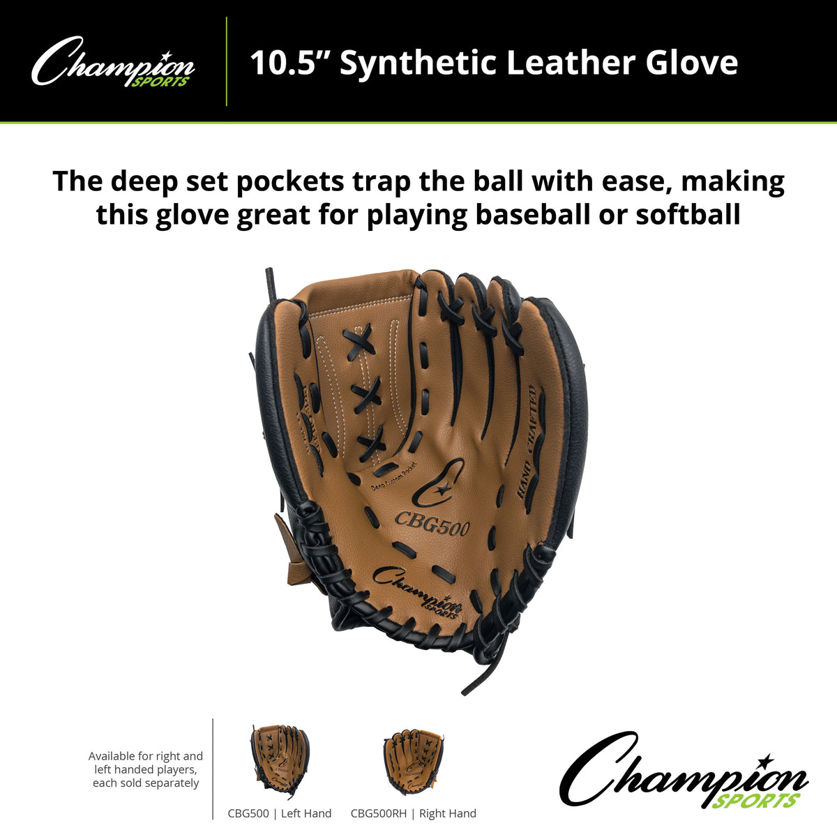 Champion Sports CBG500 10.5" Synthetic Leather Fielder's Glove - Right-Hand Throw