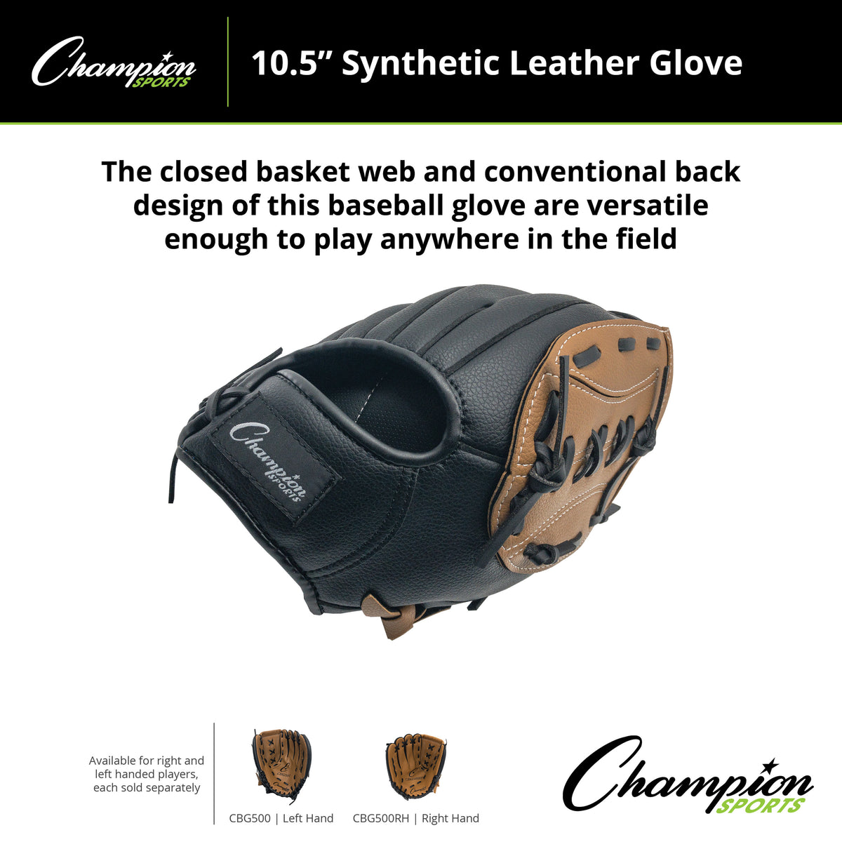 Champion Sports CBG500 10.5" Synthetic Leather Fielder's Glove - Right-Hand Throw