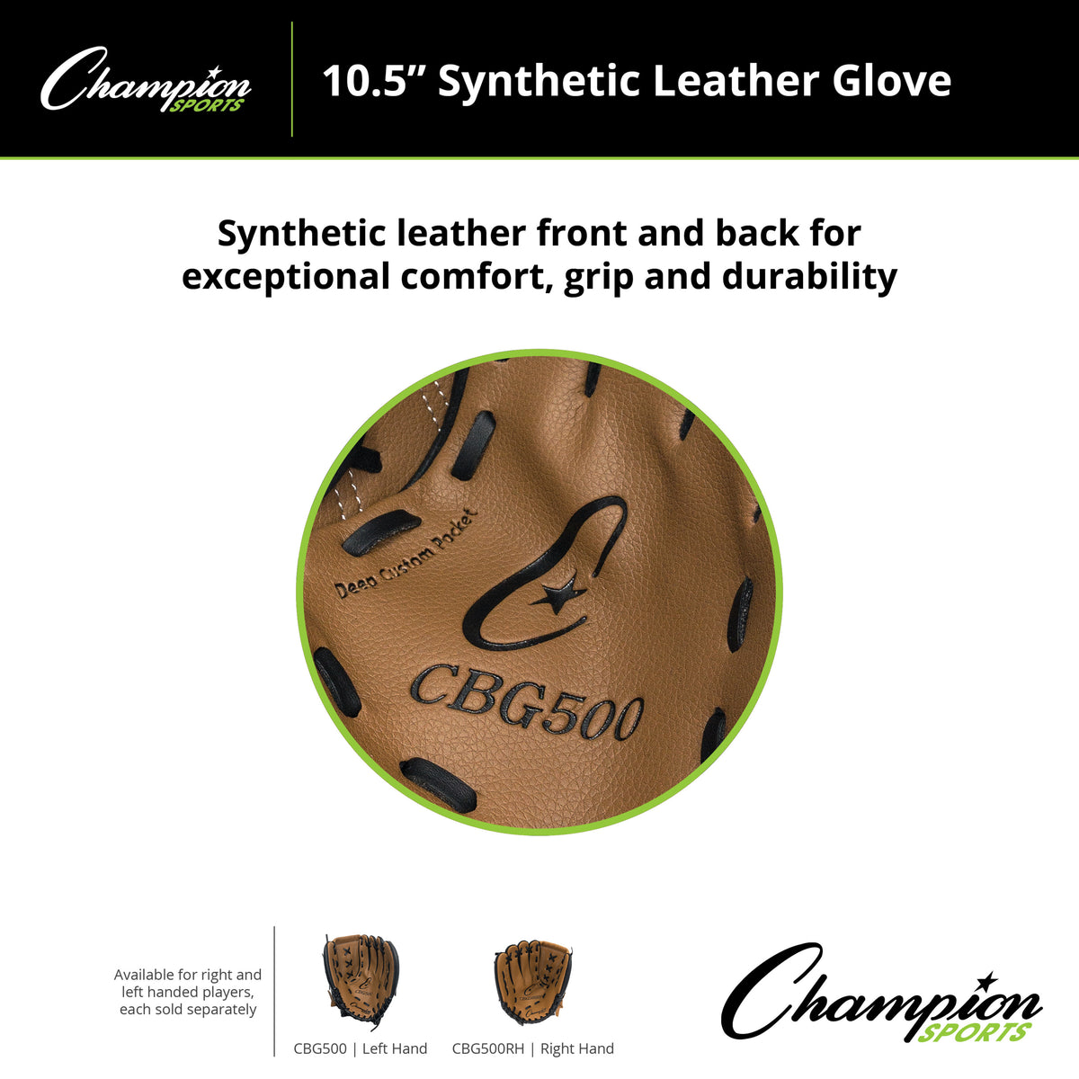 Champion Sports CBG500 10.5" Synthetic Leather Fielder's Glove - Right-Hand Throw