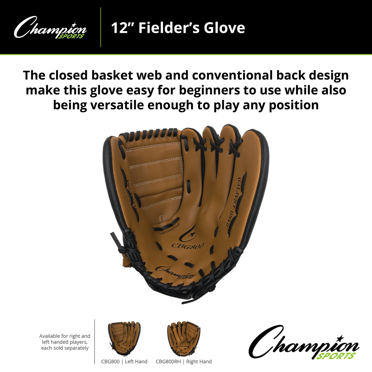 Champion Sports CBG800 12" Synthetic Leather Fielder's Glove