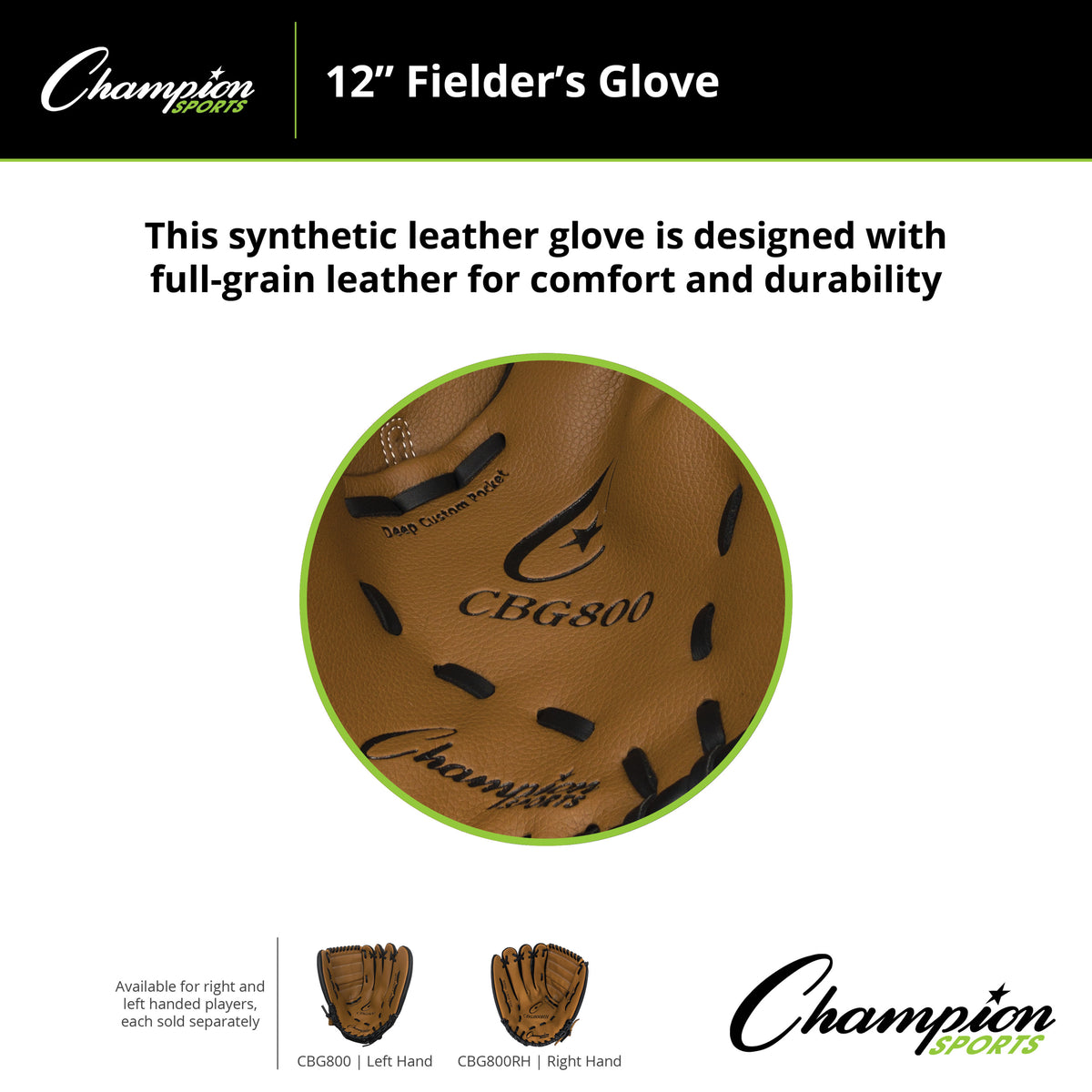 Champion Sports CBG800 12" Synthetic Leather Fielder's Glove