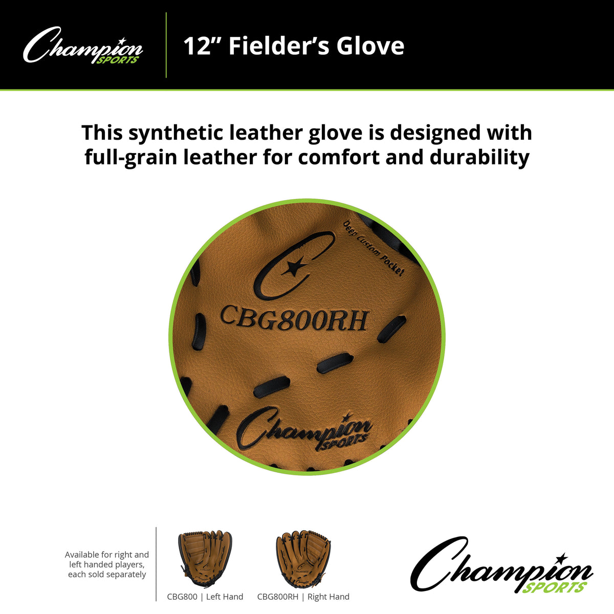Champion Sports CBG800 12" Synthetic Leather Fielder's Glove