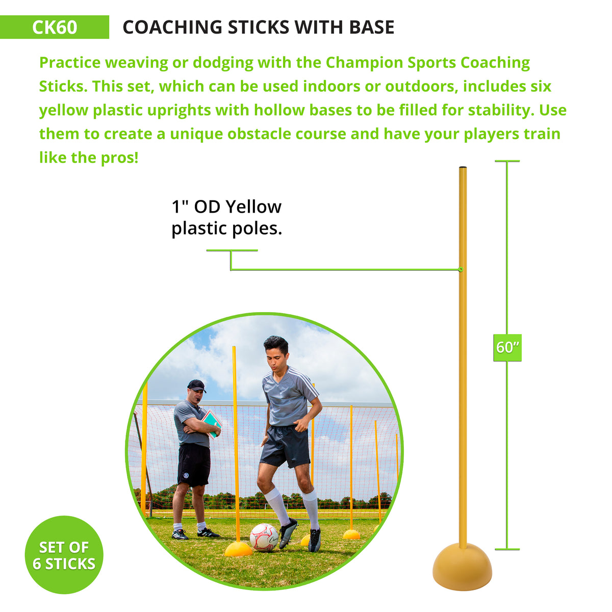 Champion Sports Coaching Sticks with Base - Set of 6