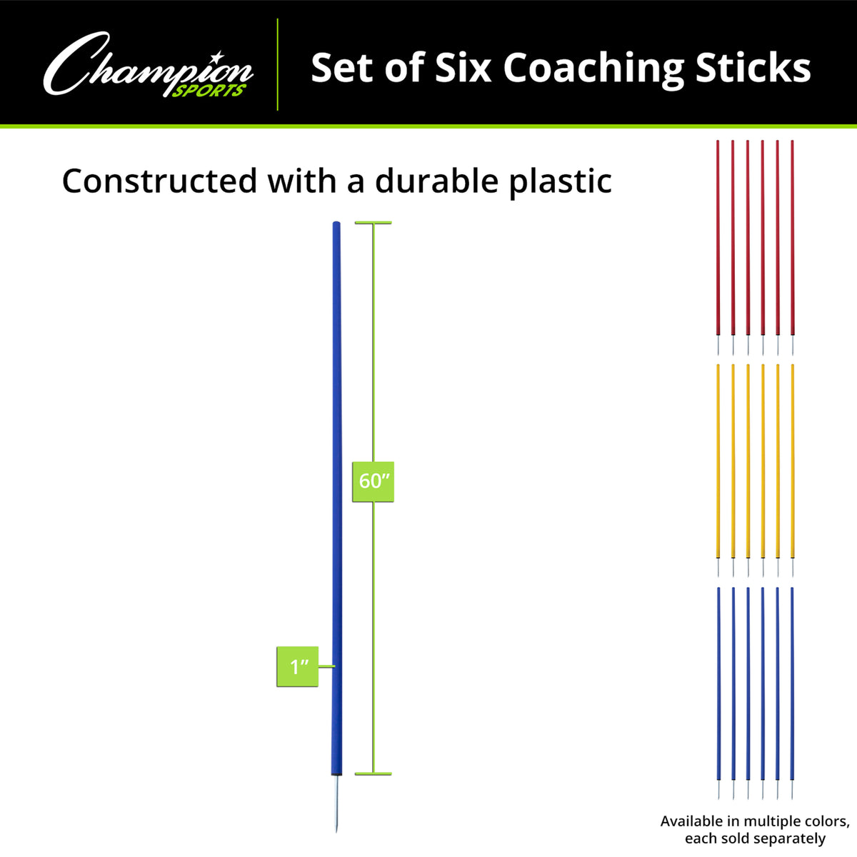 Champion Sports Coaching Sticks - Set of 6, Yellow