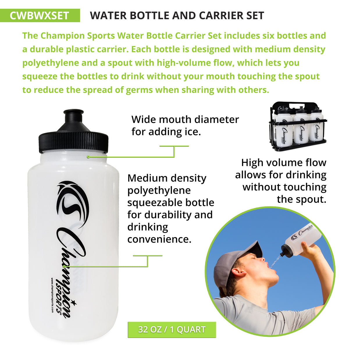 Champion Sports Water Bottle and Carrier Set