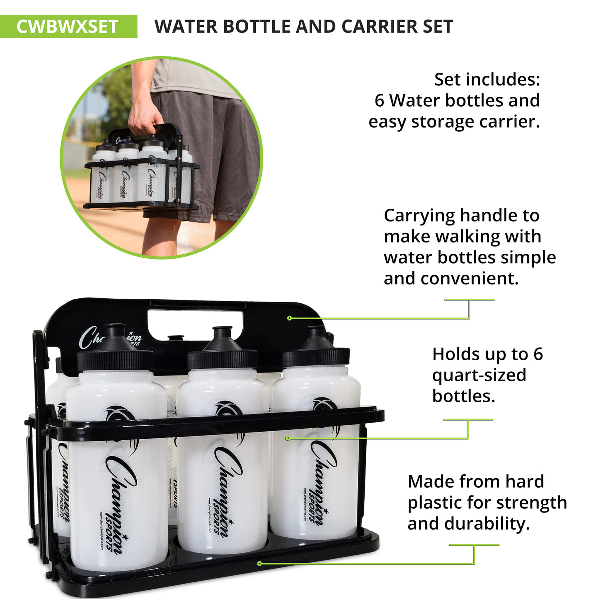 Champion Sports Water Bottle and Carrier Set