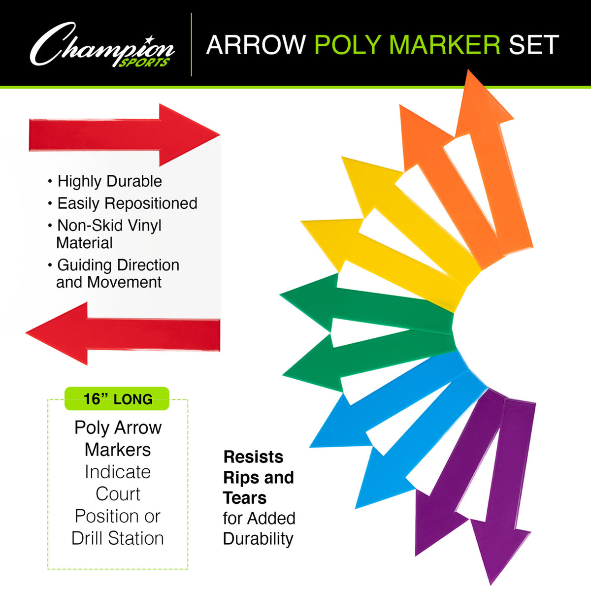 Champion Sports Poly Arrow Marker Set - Set of 12