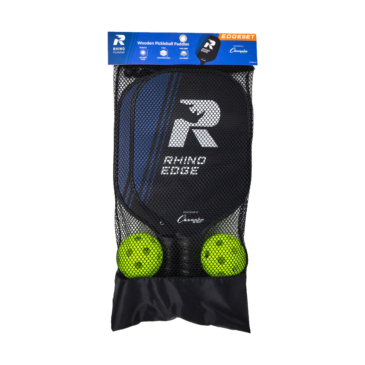 Champion Sports Rhino Pickleball Edge Paddle - Two-Player Set (2 Paddles, 2 Balls)