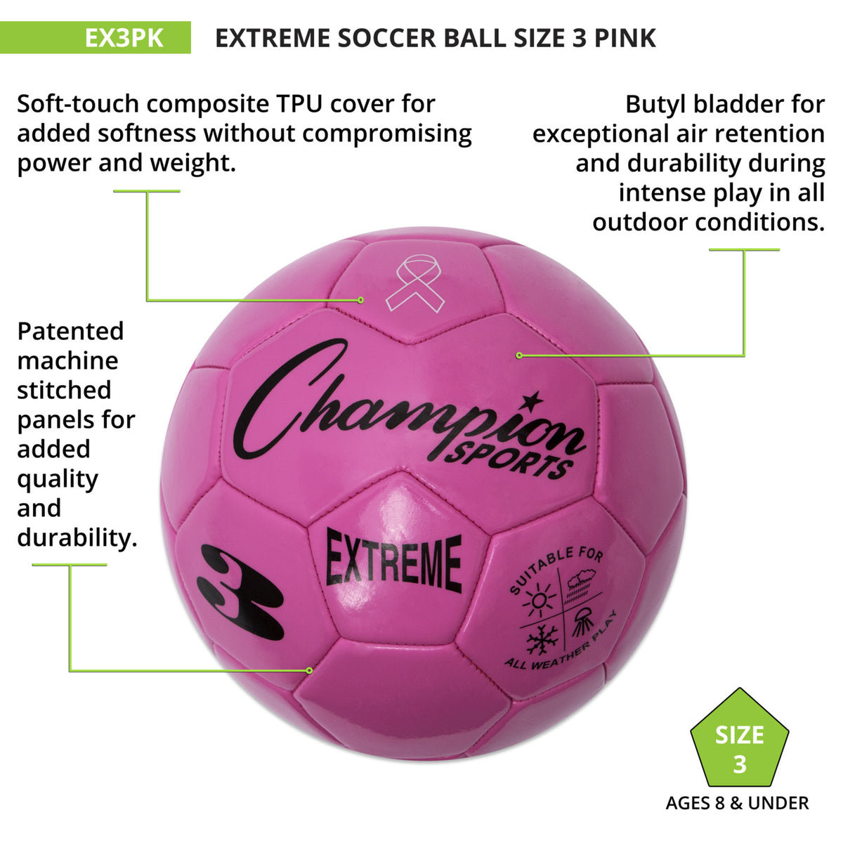 Champion Sports Extreme Soccer Ball, Size 3
