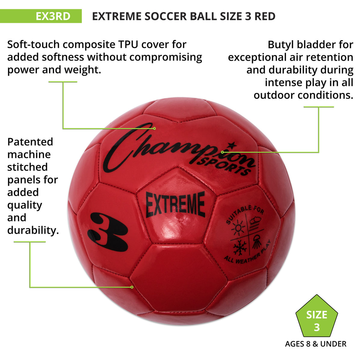 Champion Sports Extreme Soccer Ball, Size 3