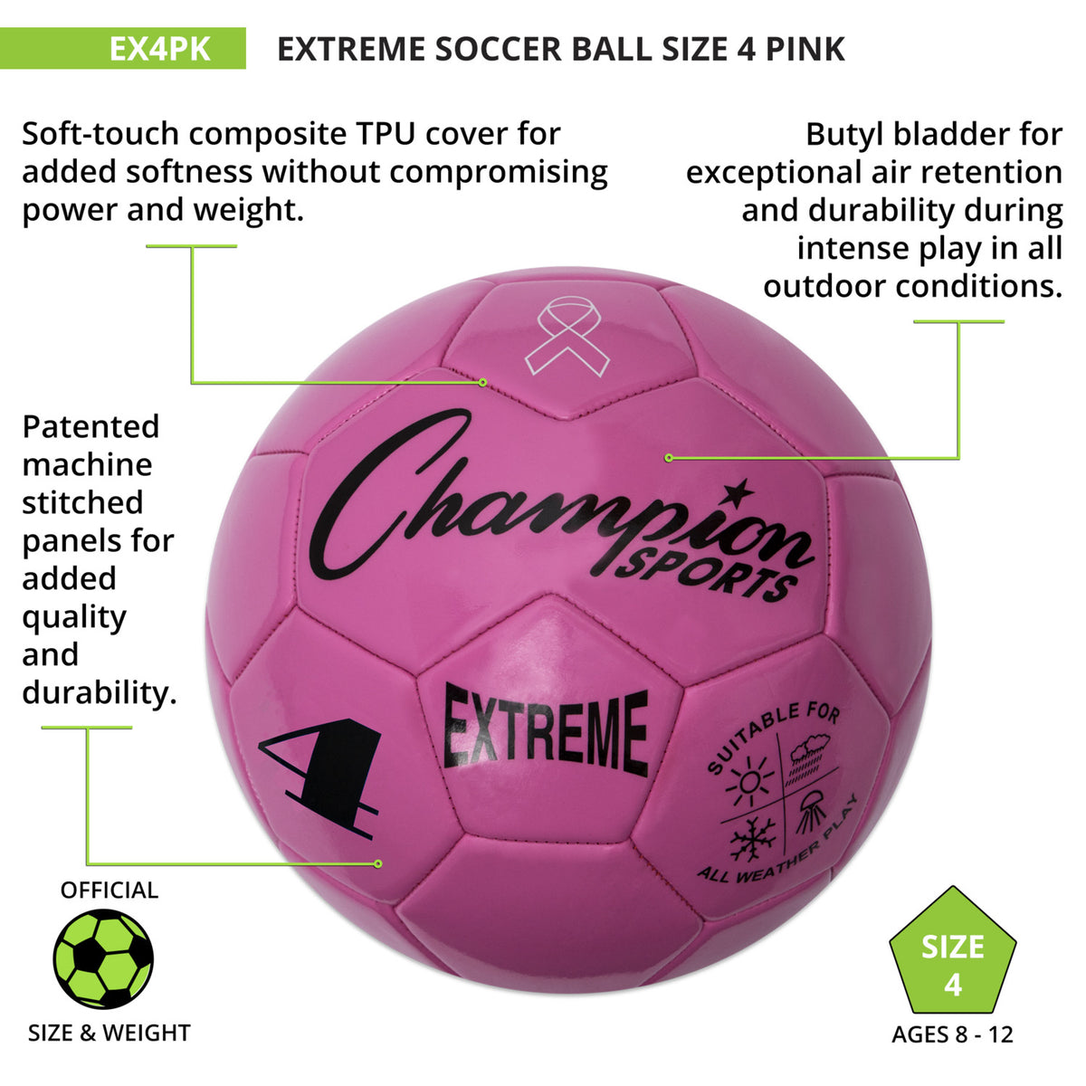 Champion Sports Extreme Soccer Ball, Size 4
