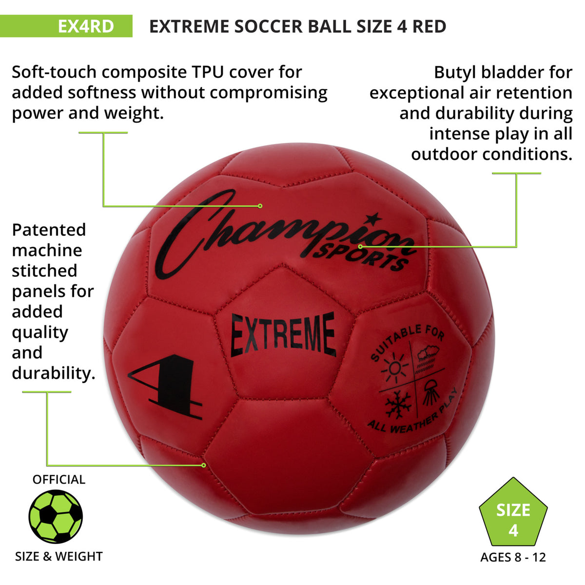 Champion Sports Extreme Soccer Ball, Size 4