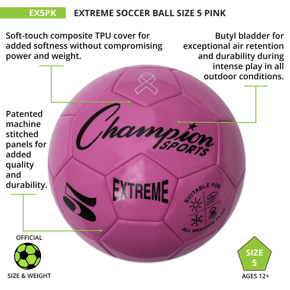 Champion Sports Extreme Soccer Ball, Size 5
