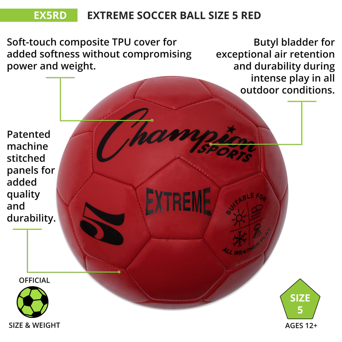Champion Sports Extreme Soccer Ball, Size 5