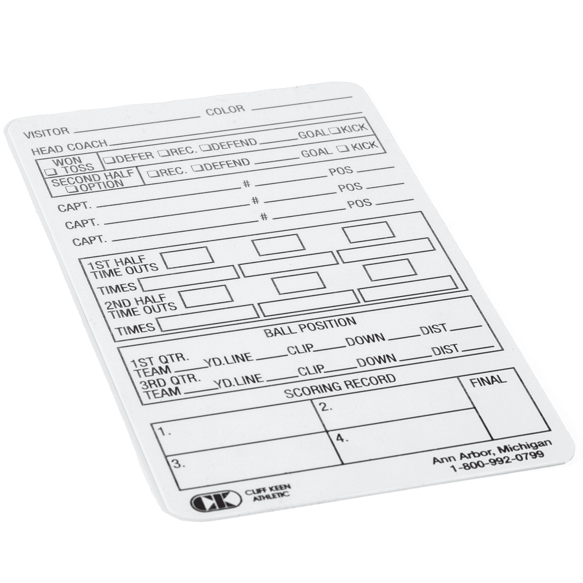 Cliff Keen Reusable Plastic Football Information Cards